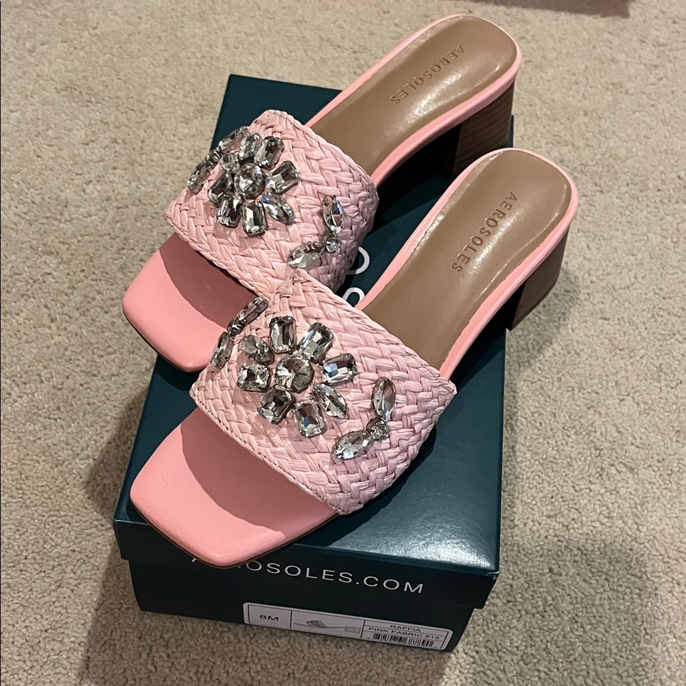 AEROSOLES Pink Embellished Heeled Sandals